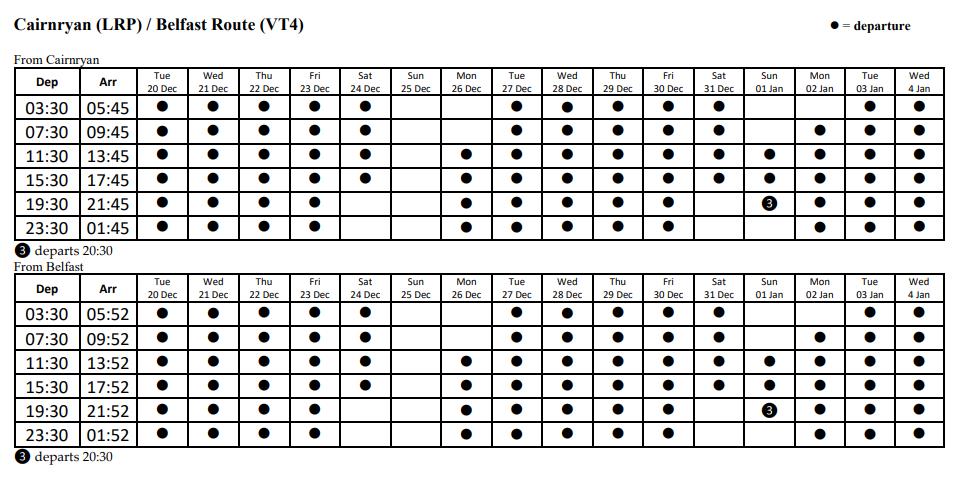 Cairnryan - Belfast Timetable