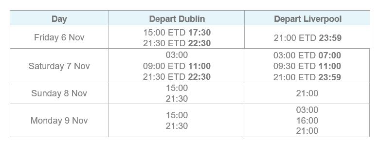 Dublin - Liverpool Timetable