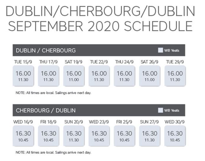 Dublin - Cherbourg Sep 20 timetable