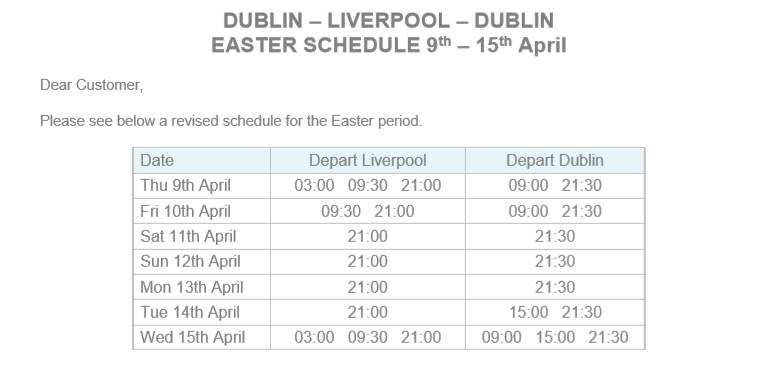P&O timetable 2