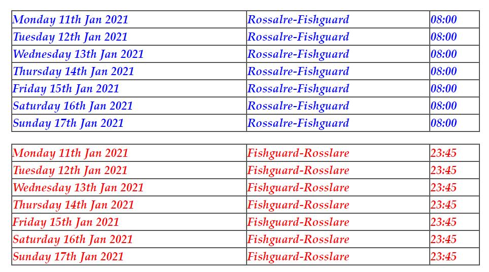 Fishguard to Rosslare revised timetable