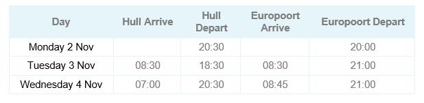 Hull - Europoort Timetable Nov 20