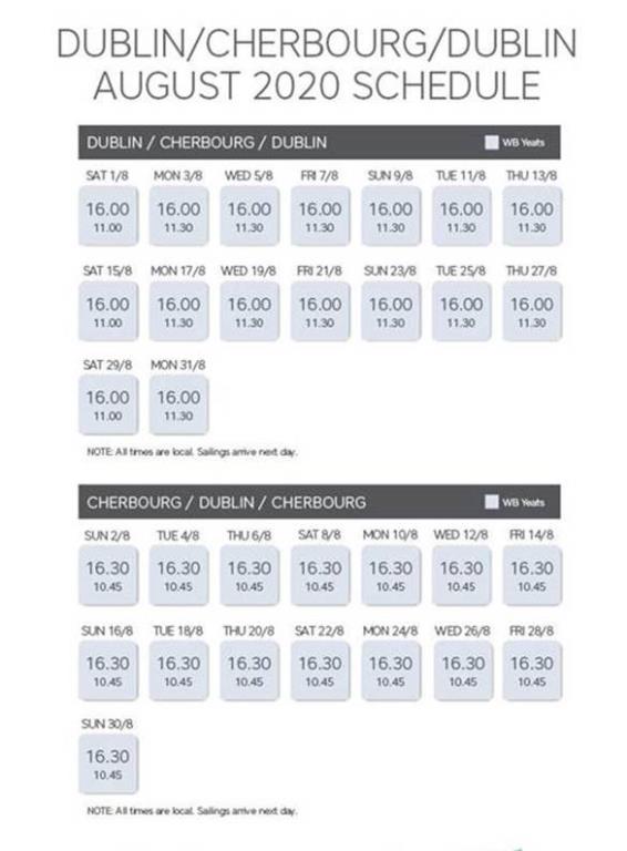 Irish ferries Aug timetable