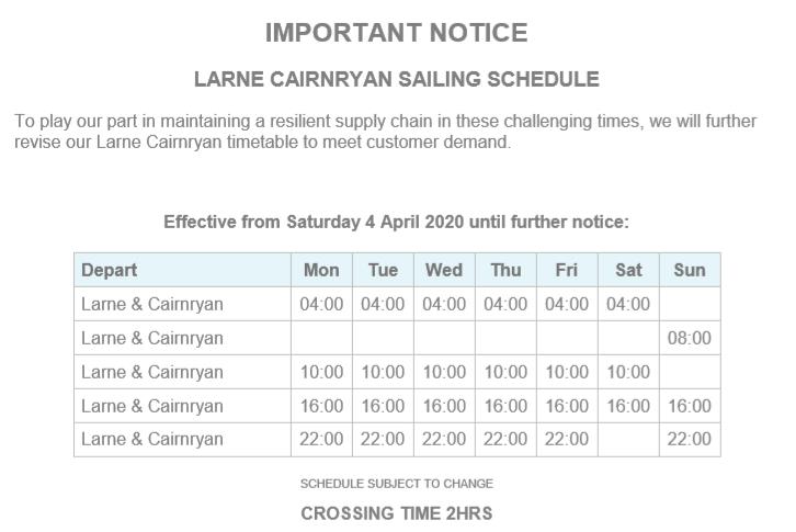 P&O updated service schedule - 01.04.2020